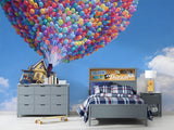 Floating House Balloon Wall Mural – Colorful Hot Air Balloon Peel and Stick Wallpaper