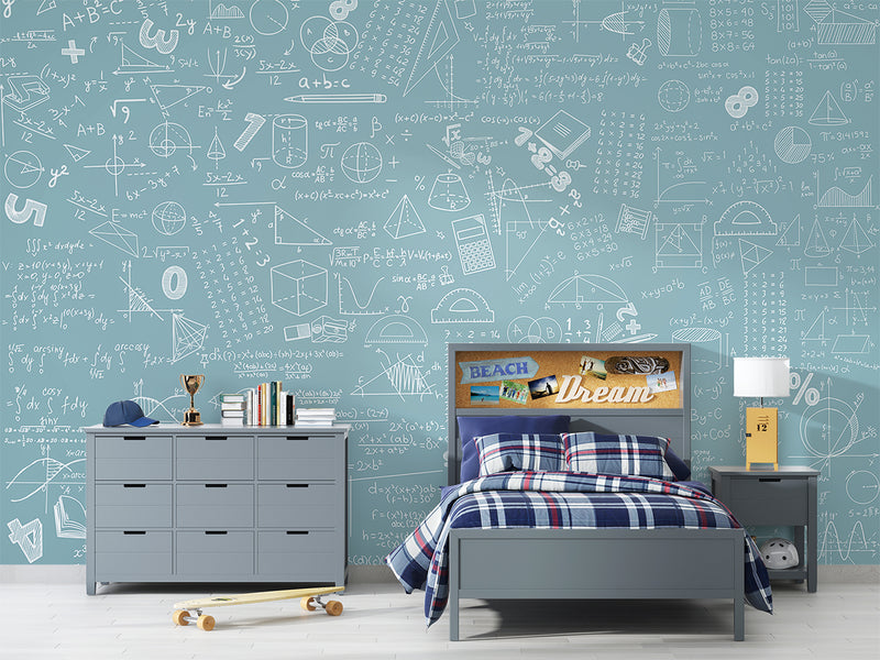 Pastel tones Math formulas and examples wall mural for kids’ room Non-woven wallpaper Print for office Accent wall for school Calm color palette 🧠