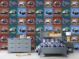 Self-Adhesive Wall Mural – Construction Vehicles Pattern Wallpaper for Kids Room | Peel and Stick Photo Wallpaper