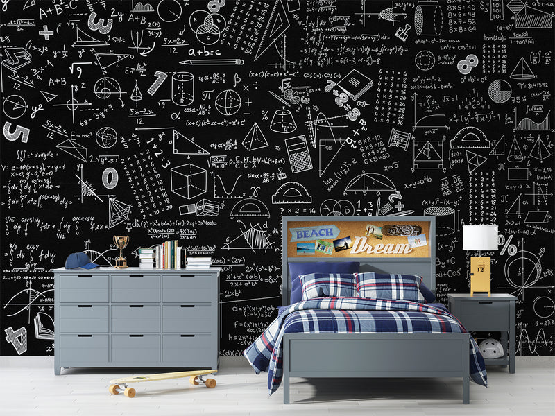 Brutal background Non-woven wallpaper for office Educational print for teen’s room Dark wall with mathematical formulas Full wall art Unique wallpaper ⚙️