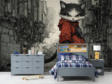 Cyberpunk Cat Wall Mural – Gaming Room Peel and Stick Wallpaper | Cool Teen Bedroom Decor Gift