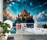 High-Quality Non-Woven Photo Wallpaper, "Heavenly Fairytale: Castle In The Clouds" Full Wall Print For Kids' Room