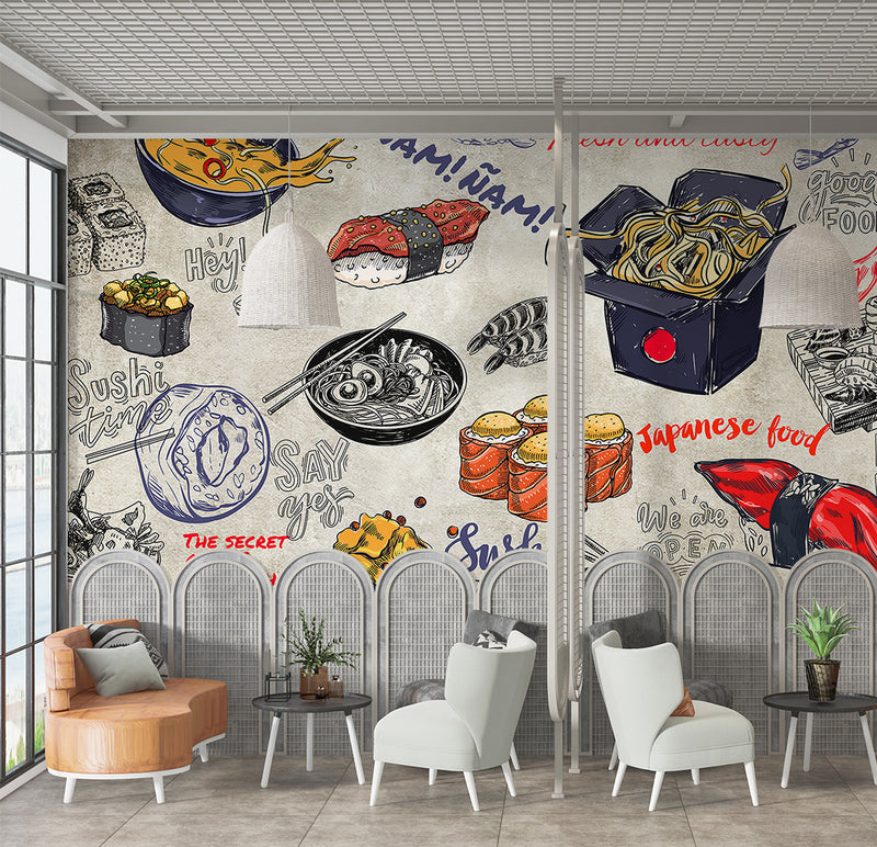 High-Quality Self-Adhesive Photo Wallpaper With Custom Design For Kitchen, Restaurant, Or Office – "Japanese Cuisine On A Dark Background" (Copy)