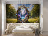 Enchanted Forest Portal Peel and Stick Mural | Fairy Tale Castle Waterfall Magical View Wallpaper