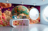 Whimsical Galaxy Cotton Candy Clouds Wallpaper – Pink Dreamscape Space Mural for Nursery & Playroom