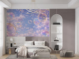 Dreamy Iridescent Bubbles Wall Mural - Pastel Sky & Soft Clouds Peel and Stick Wallpaper