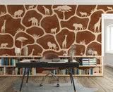 African Safari Animals Silhouette Wallpaper Giraffe Peel and Stick Wall Mural