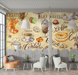Non-woven wallpaper, vibrant wall decor for kitchen or café – "Coffee and Dessert in Vintage Style"