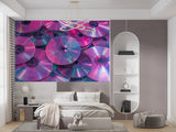 Retro Y2K Aesthetic CD Wall Mural - Neon Pink Iridescent Peel and Stick Wallpaper