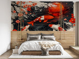 japanese-koi-fish-swimming-with-red-sun-and-sakura-blossoms-ink-style-wall-mural