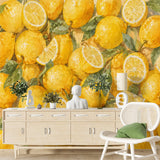 Watercolor Lemon Citrus Fruit Wallpaper – Mediterranean Peel and Stick Wall Mural