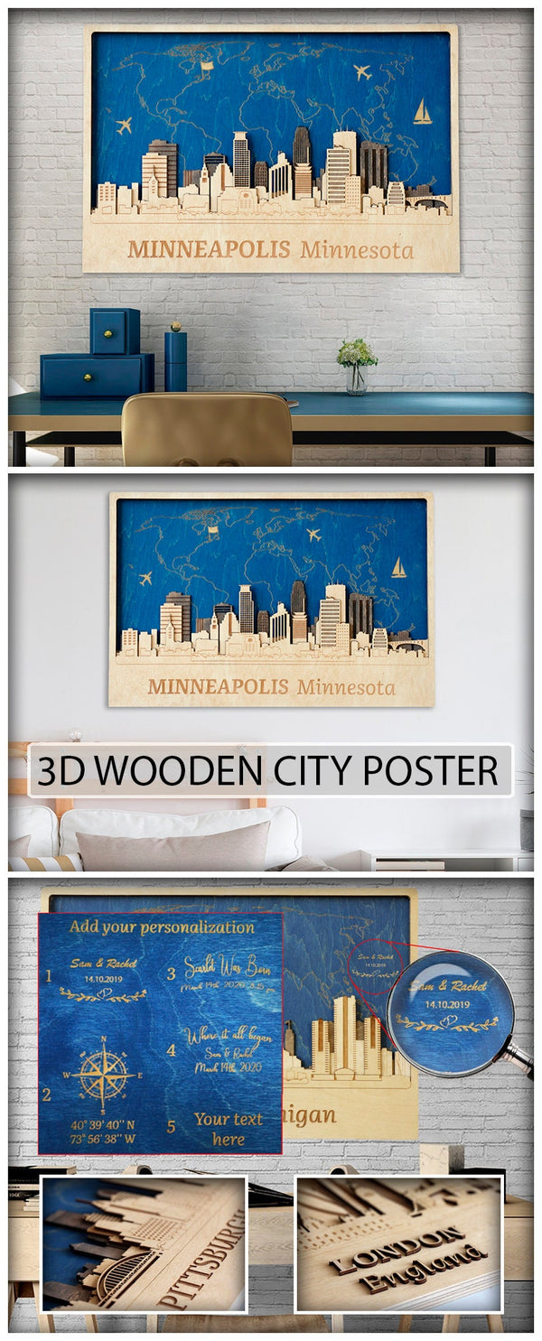 Minneapolis Hometown Personalized Wooden Poster