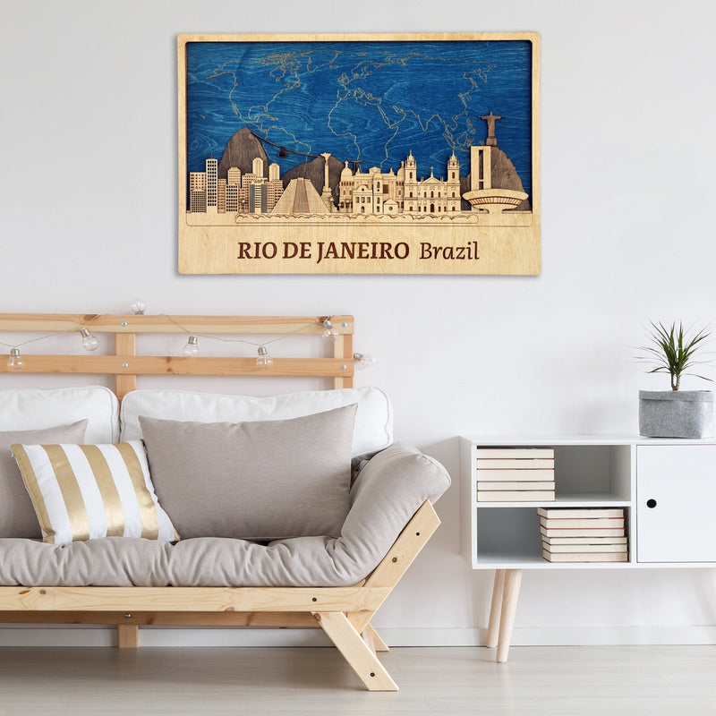 Rio de Janeiro Wooden City Skyline - Wall Art - Brazil Monuments