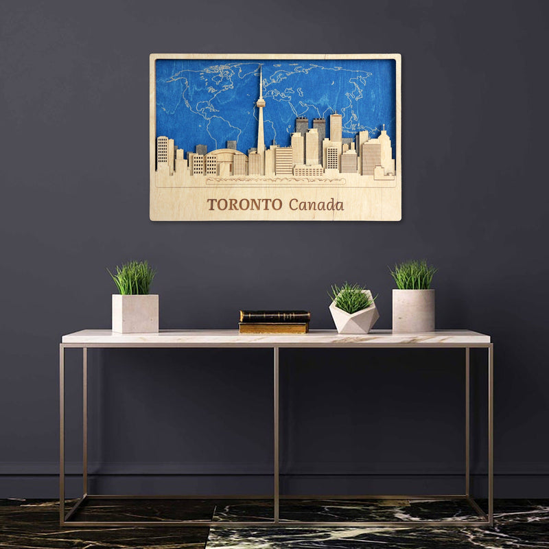 Toronto 3D City Wood Wall Art - Unique Canada Travel Decor