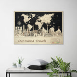 Push Pin Wooden World Map - Executive Wall Art - Customized Gift