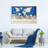 3D World Map Wood Wall Decor with Quotes