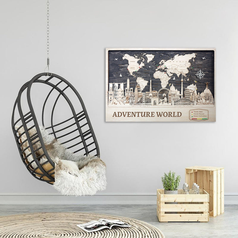 Wooden World Map Wall Decor Christmas Gift