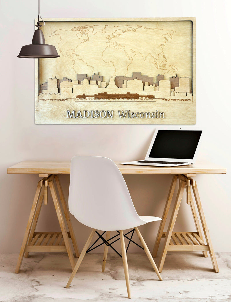 Madison Skyline Wall Art - Rustic Wood Decor