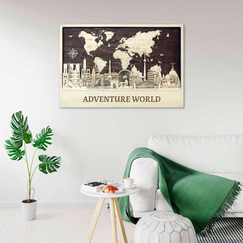 World Map Push Pin Travel Map - Wood Home Decor