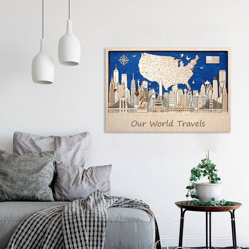 Rustic USA Map Wood Wall Hanging Decor - Personalized