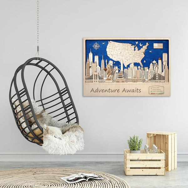 Rustic USA Map Wood Wall Hanging Decor - Personalized