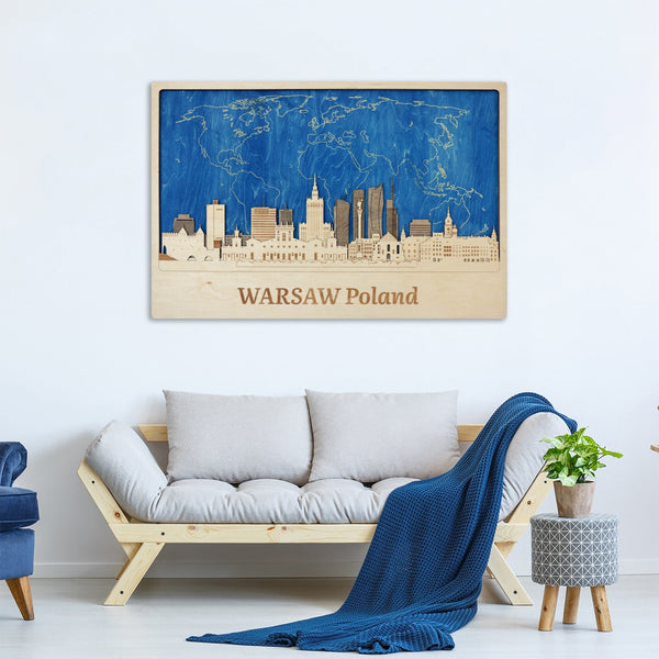 Warsaw 3D City Wooden Wall Art - Poland Skyline Travel Decor Gift