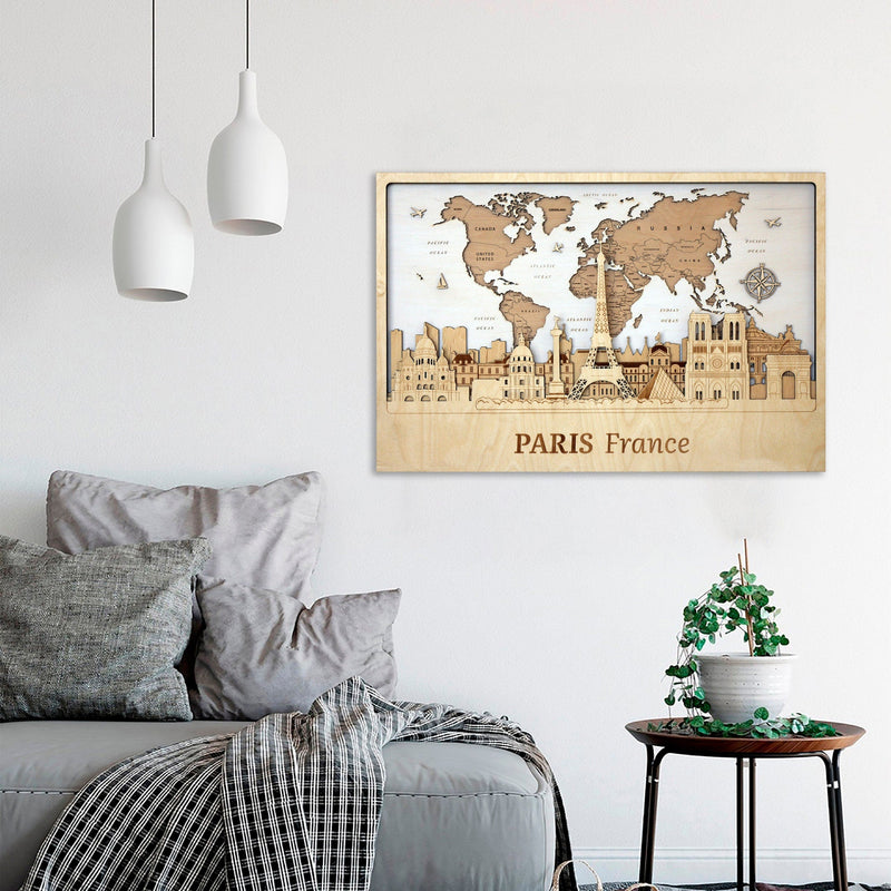 Paris 3D Wooden Wall Art - World Map Travel Home Decor Gift