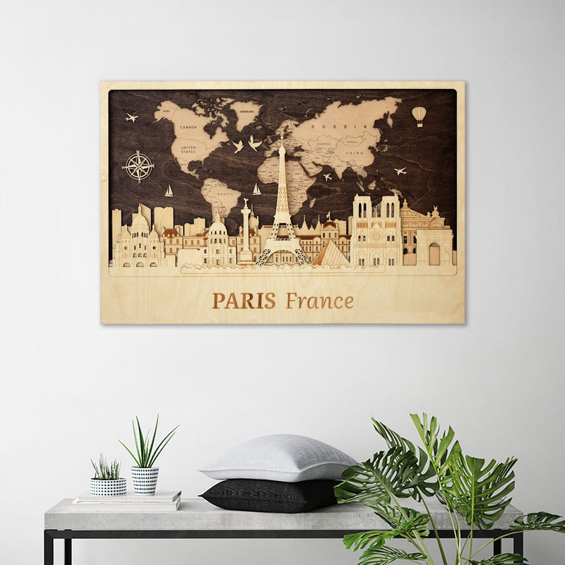 Paris 3D Wooden Wall Art - World Map Travel Home Decor Gift