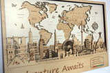 Personalized Wooden World Map Wall Art with Quotes