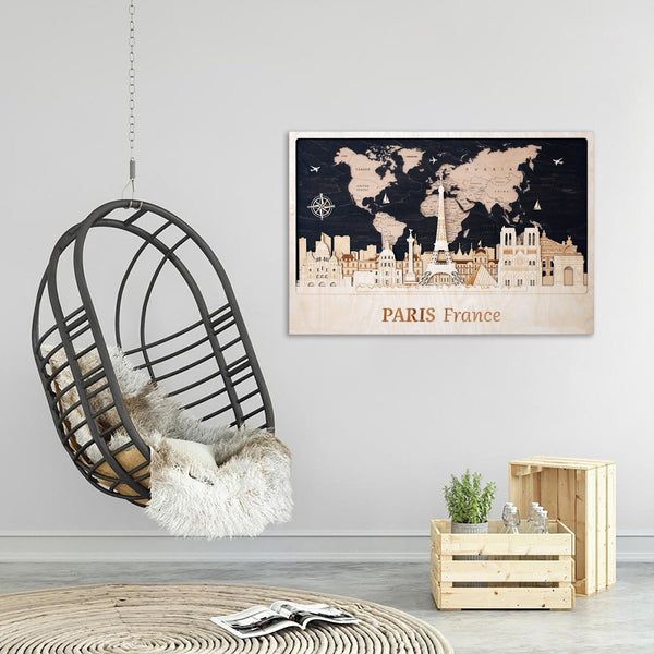 Paris 3D Wooden Wall Art - World Map Travel Home Decor Gift