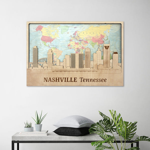 Nashville Skyline Wall Art - Wood Decor