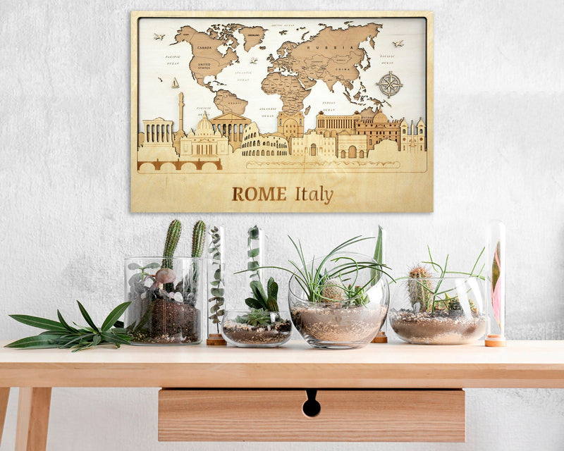 Rome City Skyline Wood Wall Art - Personalized Wedding Gift