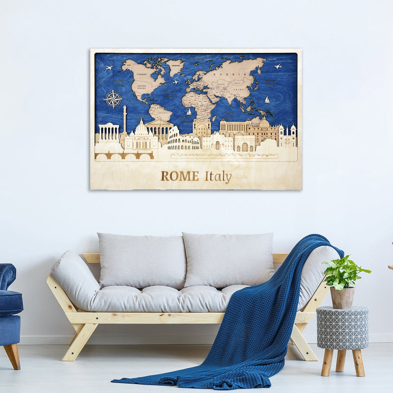 Rome City Skyline Wood Wall Art