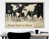 Push Pin Wooden World Map - Executive Wall Art - Customized Gift