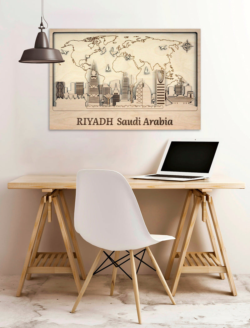 Riyadh Wooden City Skyline - Tourist Gift - Wall Decor