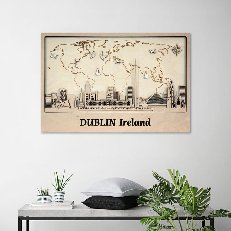 Dublin Wall Art - City with World Map