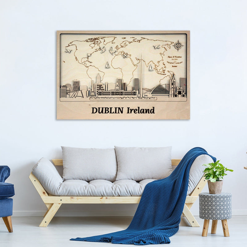 Dublin Wall Art - City with World Map