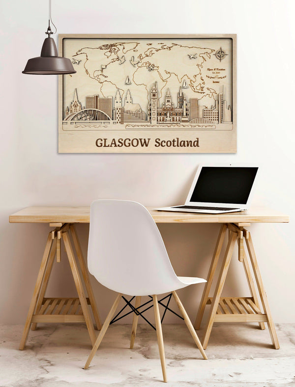 Personalized 3D Wood City Decor - Glasgow Skyline