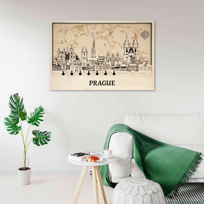 Prague Wall Art - Rustic Cityscape Wood Decor