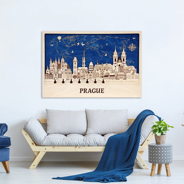 Prague Wall Art - Rustic Cityscape Wood Decor