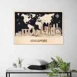 Singapore Wooden City Skyline - Personalized Wall Art - Travel Decor