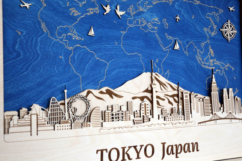 Tokyo City Skyline Wood Wall Art - Personalized Japan Gift