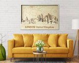 London Skyline with Push Pin World Map - Plywood Art Gift