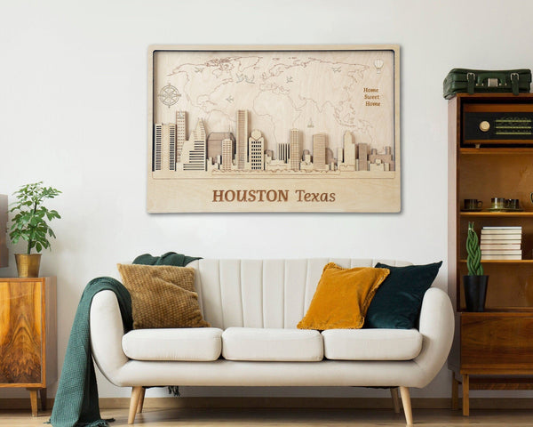 Houston Texas Wood Wall Art Decor - Personalized Office Home Gift