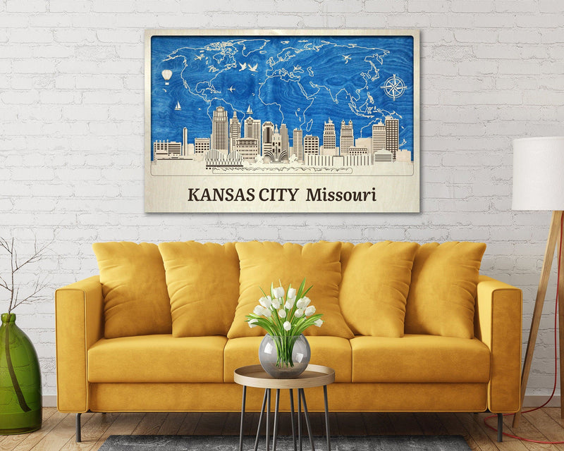 Kansas City 3D Skyline - Original Wood Wall Art