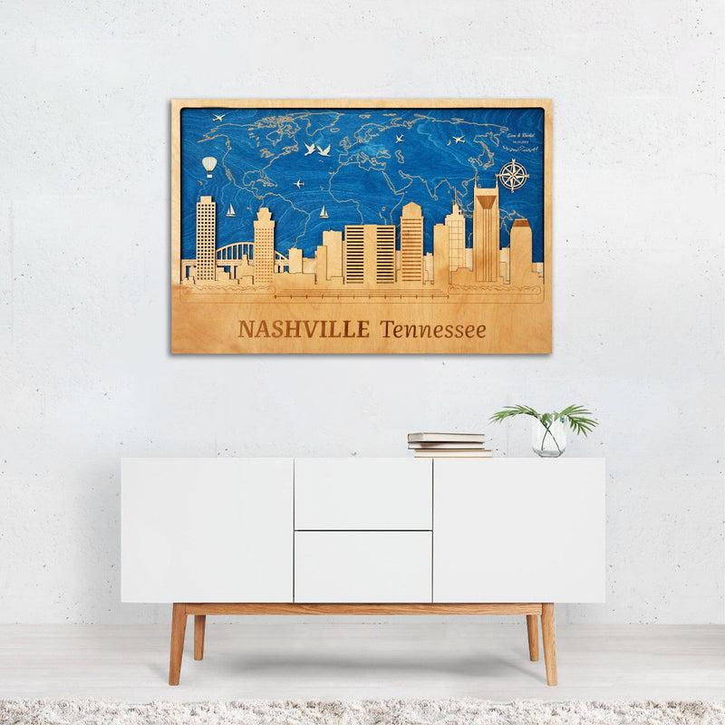 Nashville City Skyline Wood Wall Art - Personalized Poster