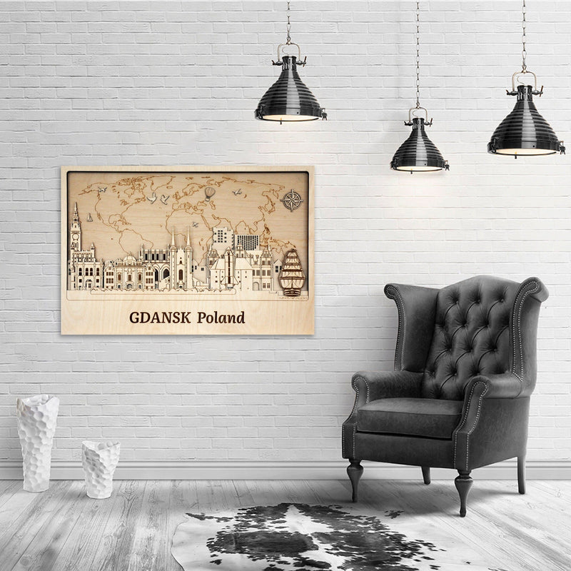 Gdansk Wood Wall Decor - Personalized Travel Map