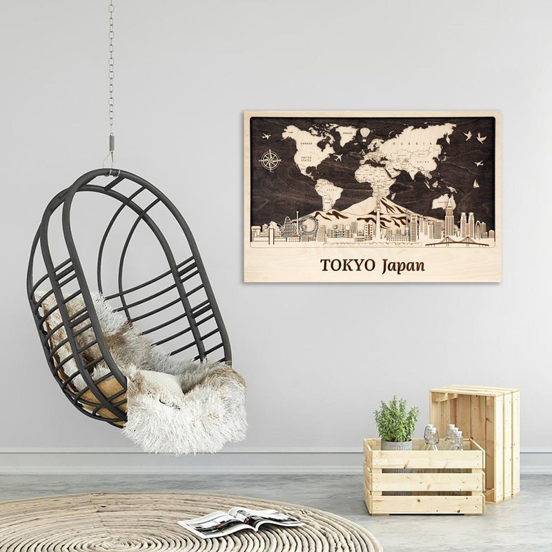 Tokyo City Skyline Wood Wall Art - Personalized Japan Gift