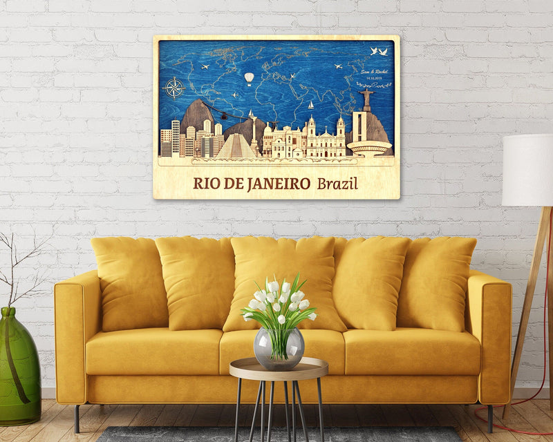 Rio de Janeiro Wooden City Skyline - Wall Art - Brazil Monuments