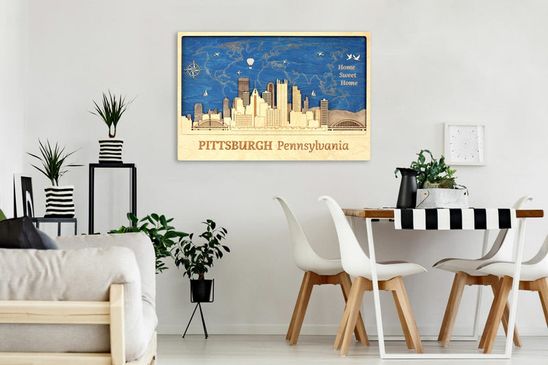 Pittsburgh Wooden City Poster - Custom Personalized Wall Art